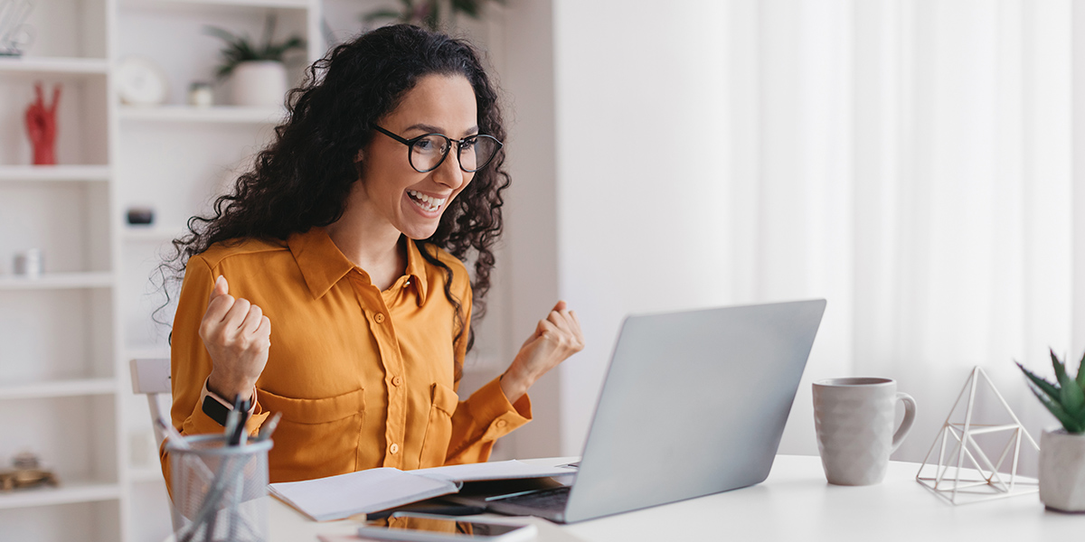 Happy woman working from home
